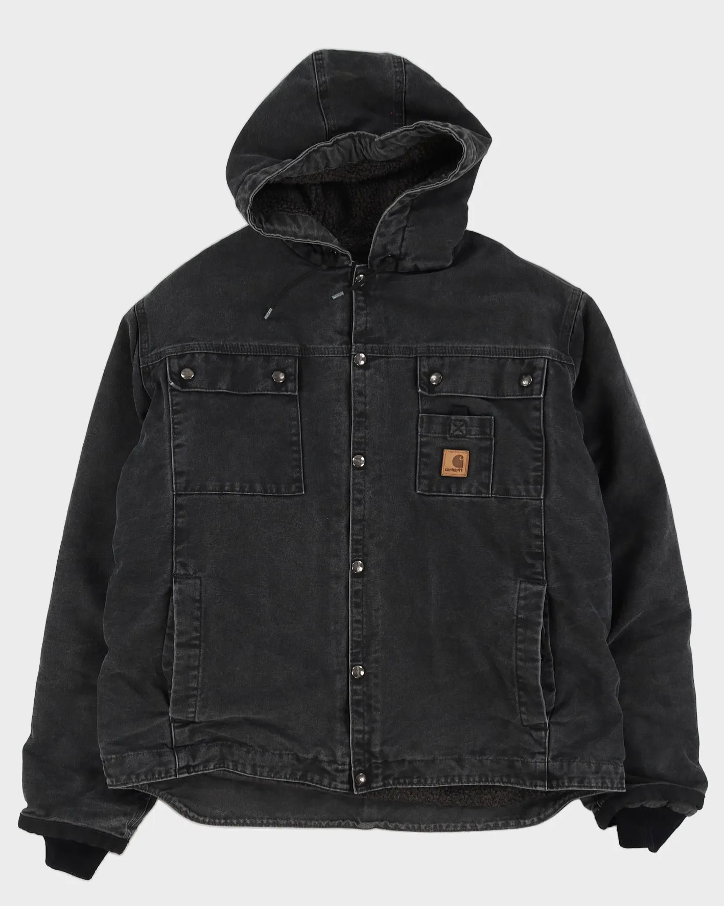 00s Carhartt Black Workwear Hooded Fleece Lined Jacket - L