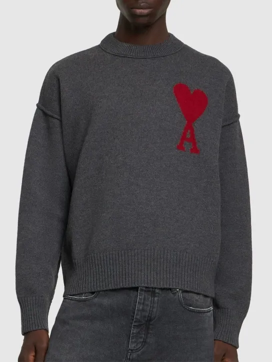 AMI Paris   Logo wool knit crewneck sweater 