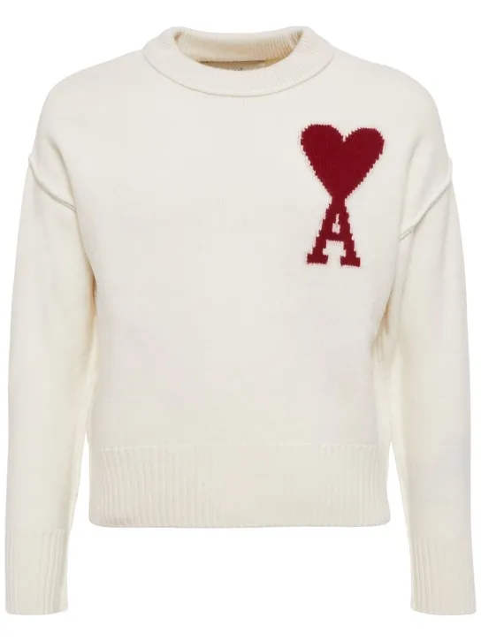 AMI Paris   Logo wool knit crewneck sweater 