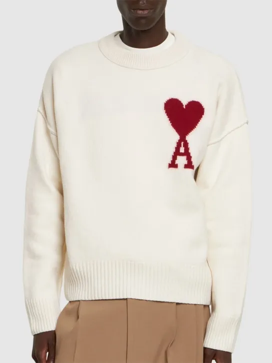 AMI Paris   Logo wool knit crewneck sweater 