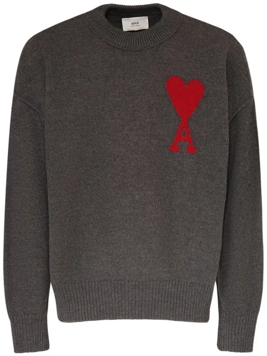 AMI Paris   Logo wool knit crewneck sweater 