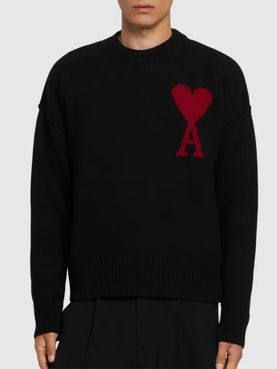 AMI Paris   Logo wool knit crewneck sweater 