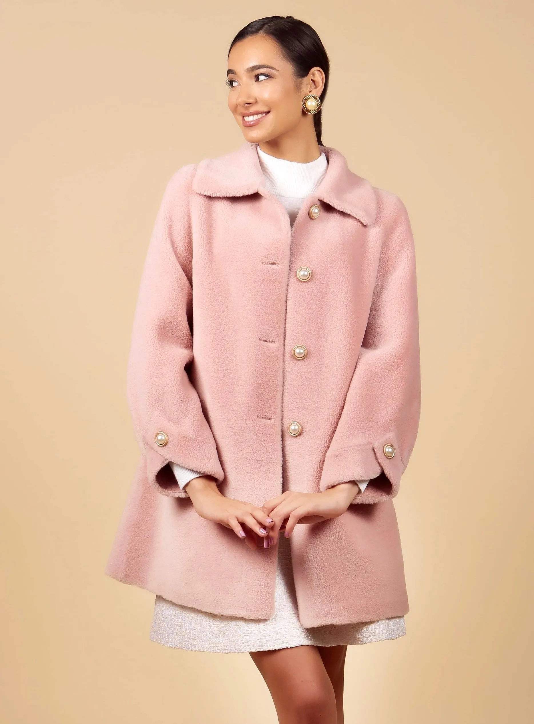 'Amore' Teddy Wool Coat in Rosa