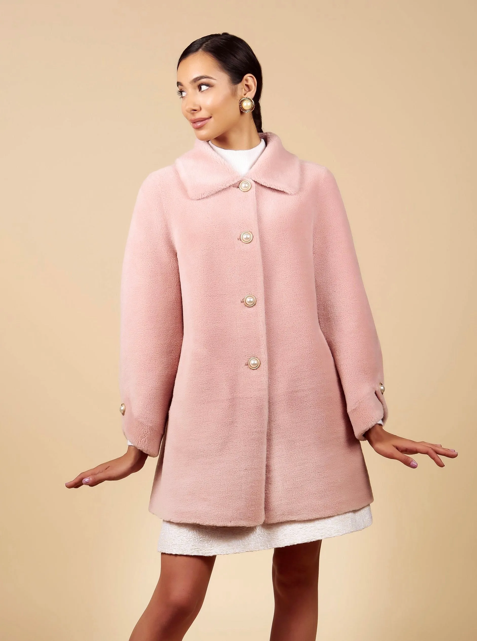 'Amore' Teddy Wool Coat in Rosa