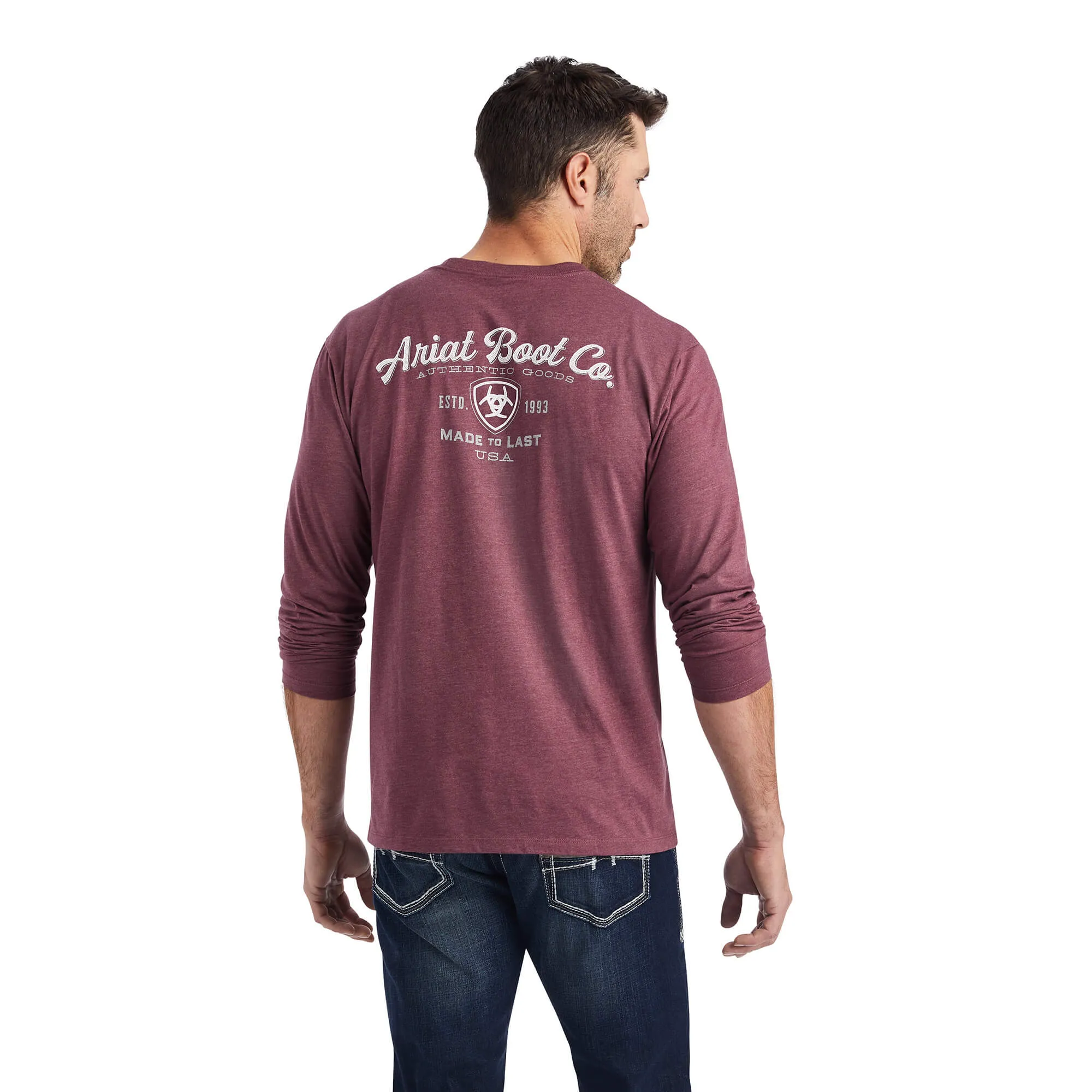 Ariat Boot Co. Mens Long Sleeve T-Shirt - Heather Burgundy