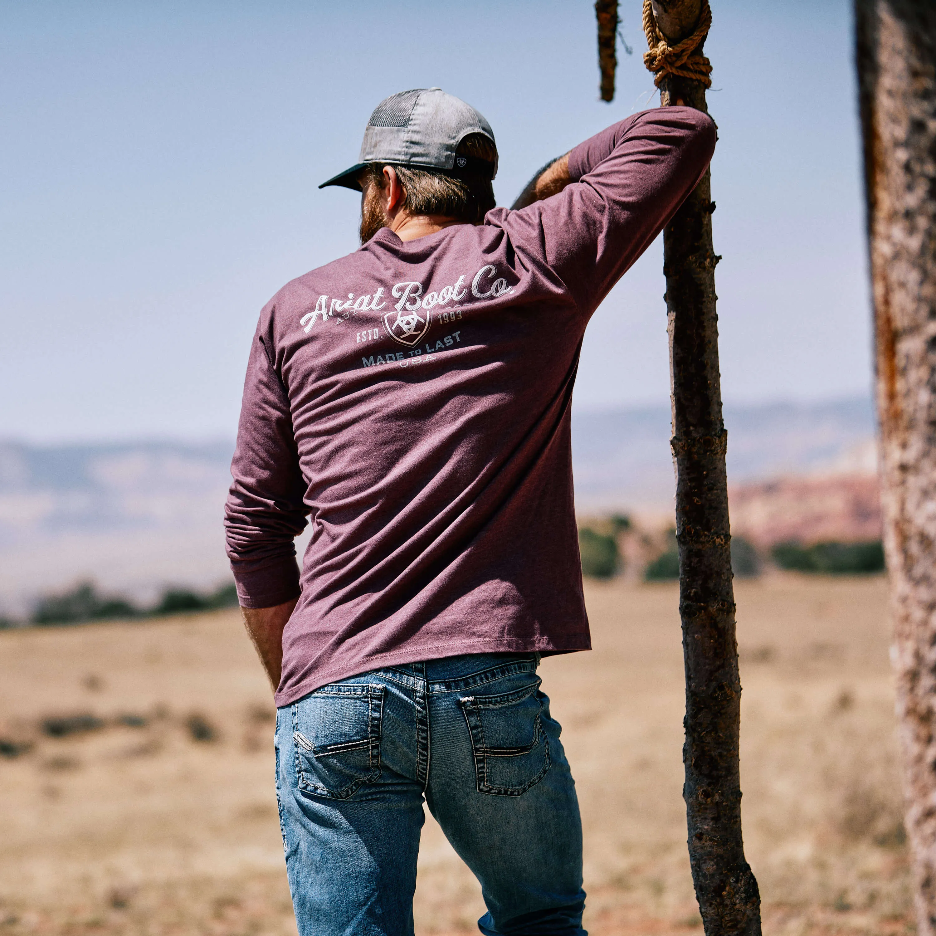 Ariat Boot Co. Mens Long Sleeve T-Shirt - Heather Burgundy