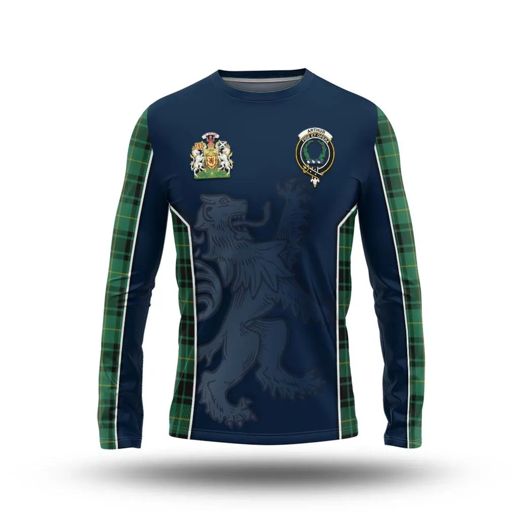 Arthur Ancient Tartan Long Sleeve T-Shirt with Family Crest and Lion Rampant Vibes Sport Style