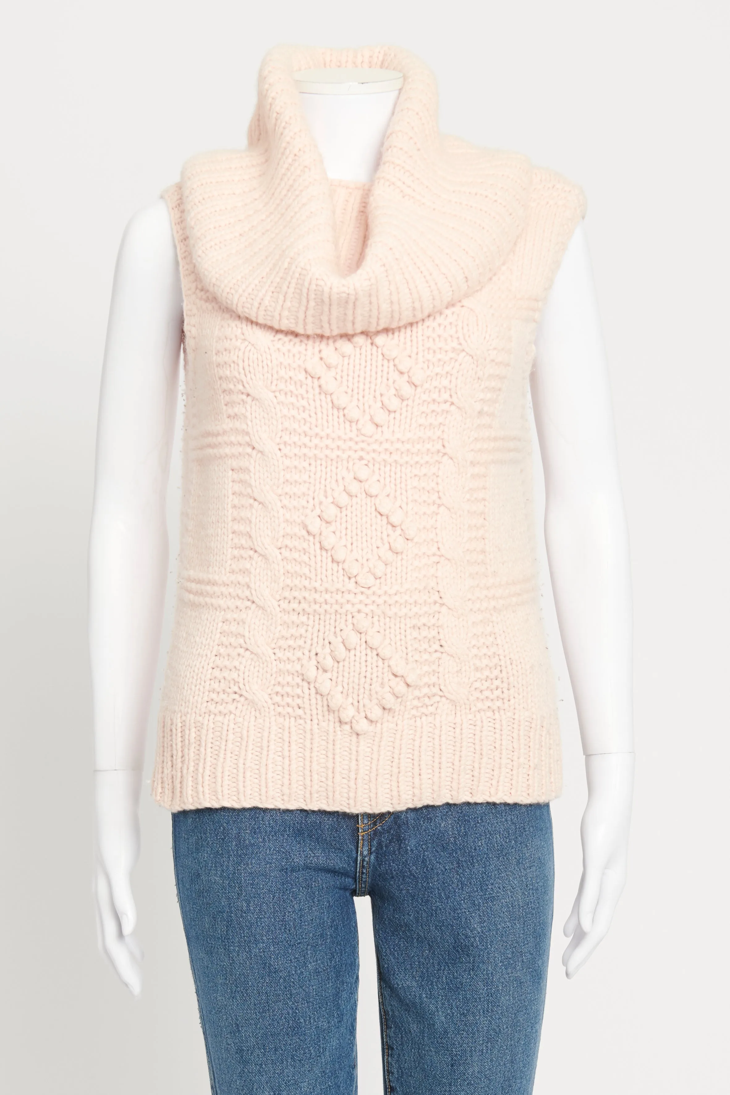 Baby Pink Cashmere Roll Neck Sleeveless Preowned Sweater