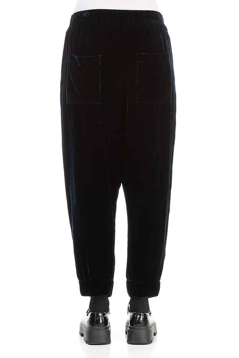 Baggy Peacock Blue Silk Velvet Trousers