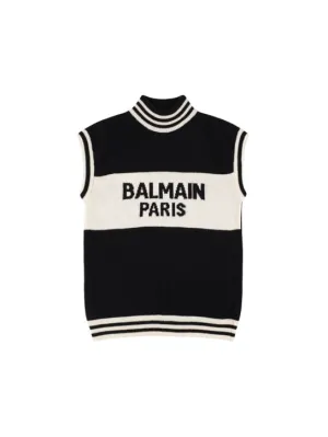 Balmain   Logo wool blend jacquard knit vest 