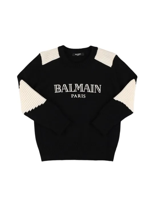 Balmain   Wool knit sweater w/ logo 