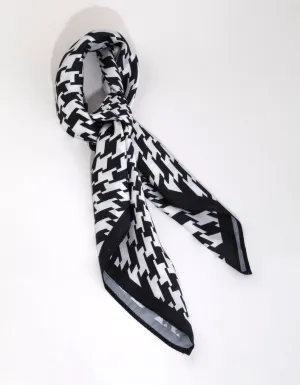 Black & White Houndstooth Mini Bandana Hair Scarf