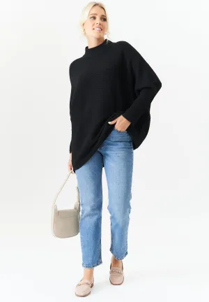 Black Chunky Knit High Neck Oversized Jumper