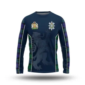 Black Watch Modern Tartan Long Sleeve T-Shirt with Family Crest and Lion Rampant Vibes Sport Style