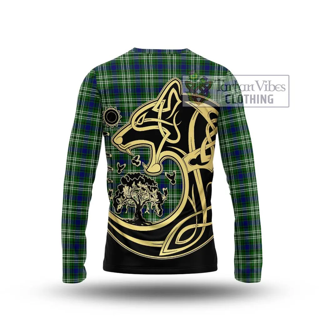 Blackadder Tartan Long Sleeve T-Shirt with Family Crest Celtic Wolf Style