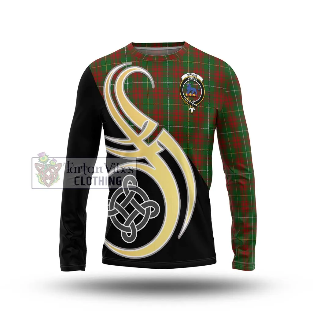 Bruce Hunting Tartan Long Sleeve T-Shirt with Family Crest and Celtic Symbol Style