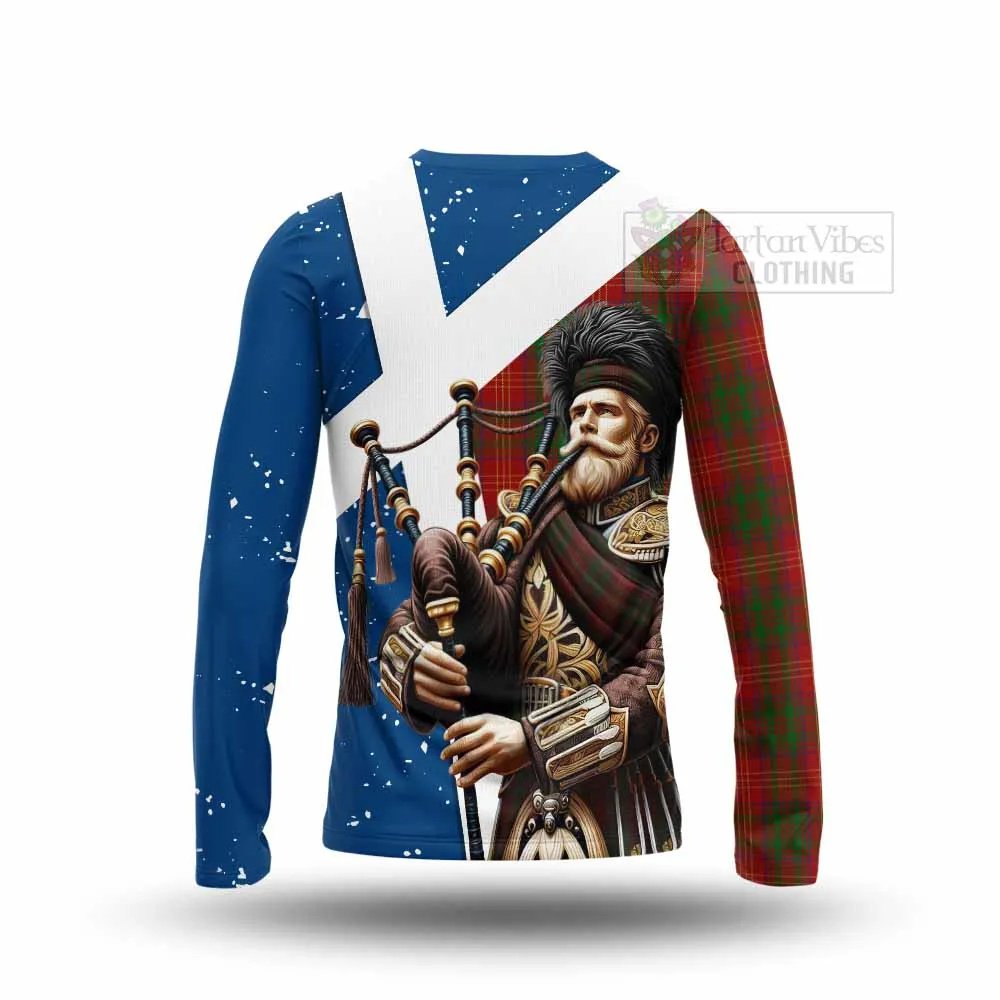 Burns Tartan Long Sleeve T-Shirt with Family Crest Scottish Bagpiper Vibes