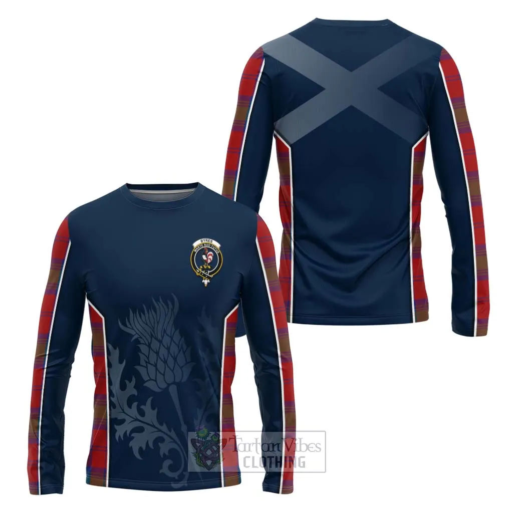 Byres (Byses) Tartan Long Sleeve T-Shirt with Family Crest and Scottish Thistle Vibes Sport Style