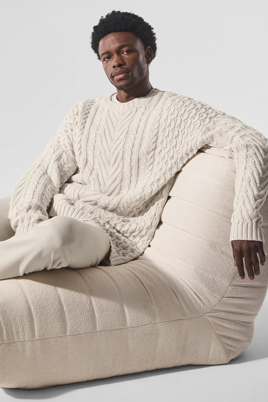 Cable Knit Crew Neck Sweater - Bone