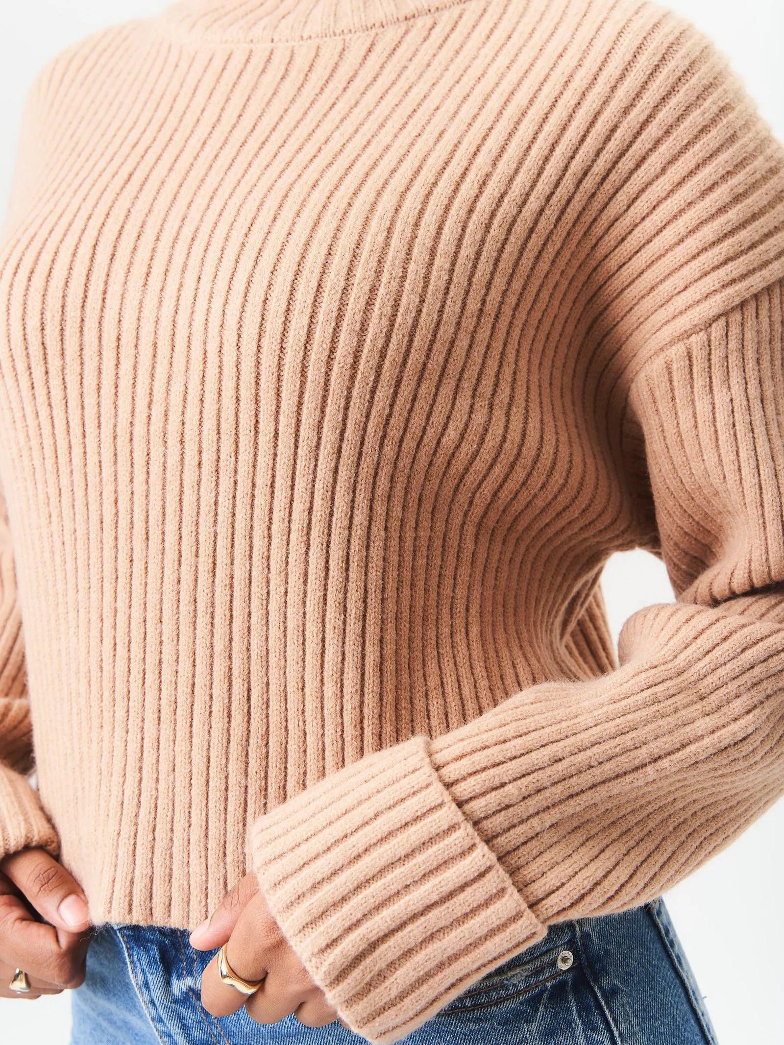 Camel High Neck Chunky Knit Crop Jumper