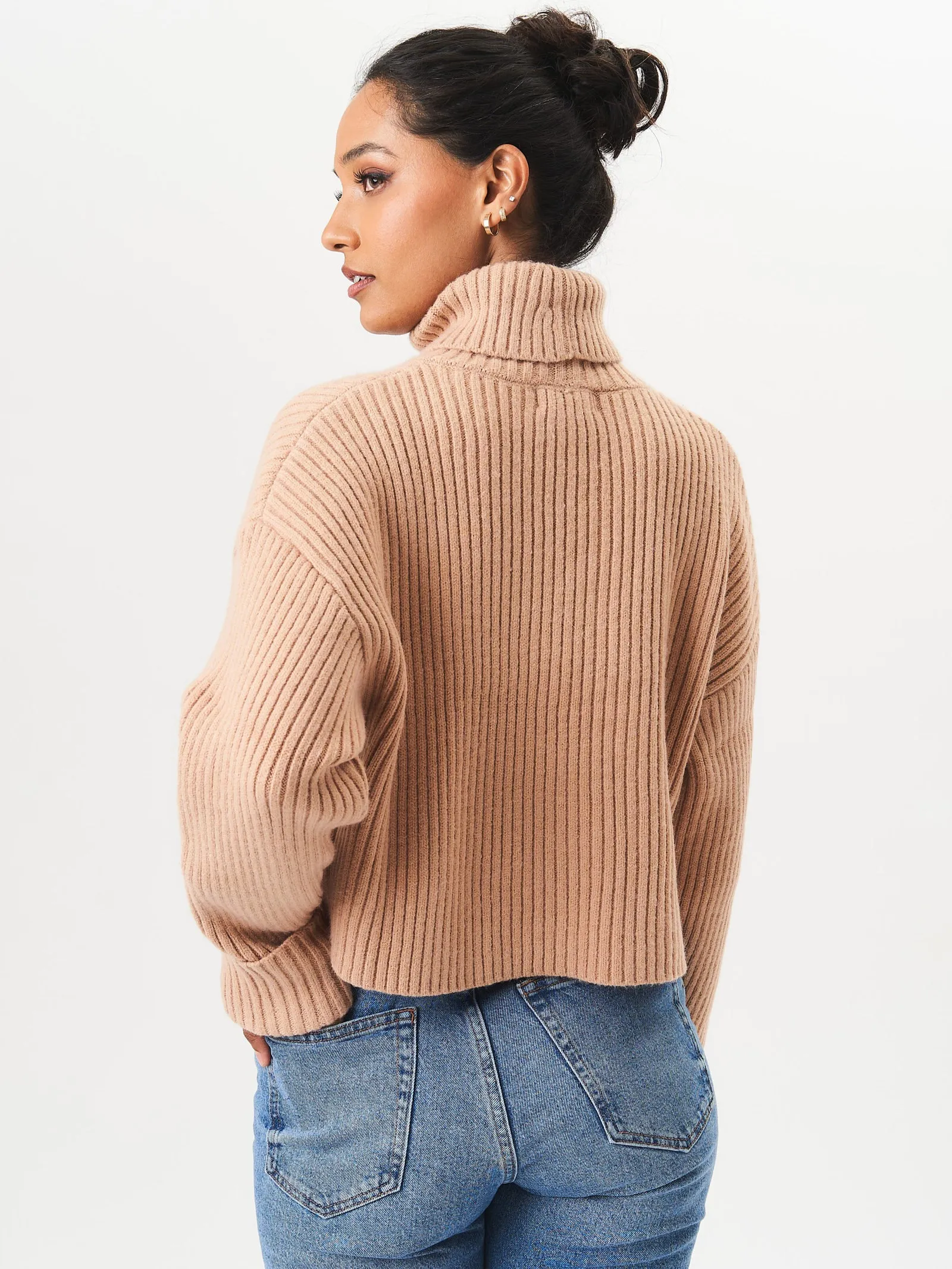 Camel High Neck Chunky Knit Crop Jumper