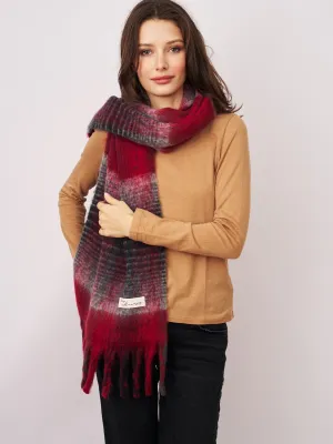 CHECK CHUNKY TASSEL SCARF - RED