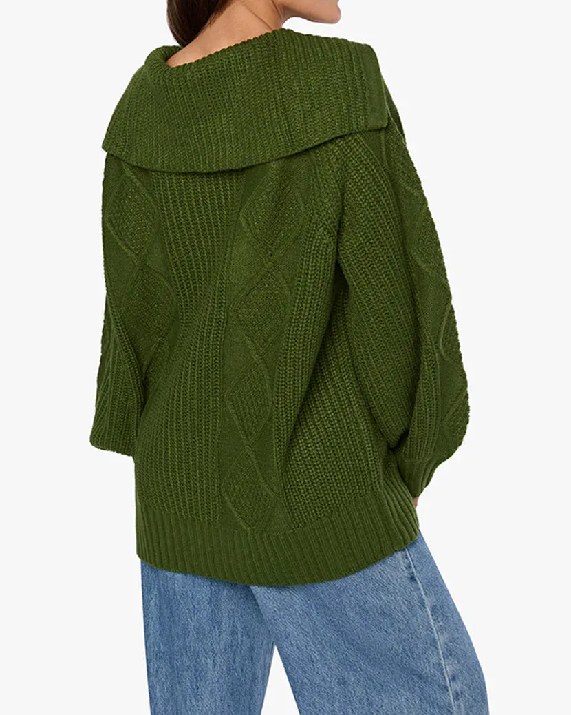 Chunky Cable Knit Zip Up Hunter Green