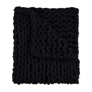 Chunky Chenille Knit Throw - Black