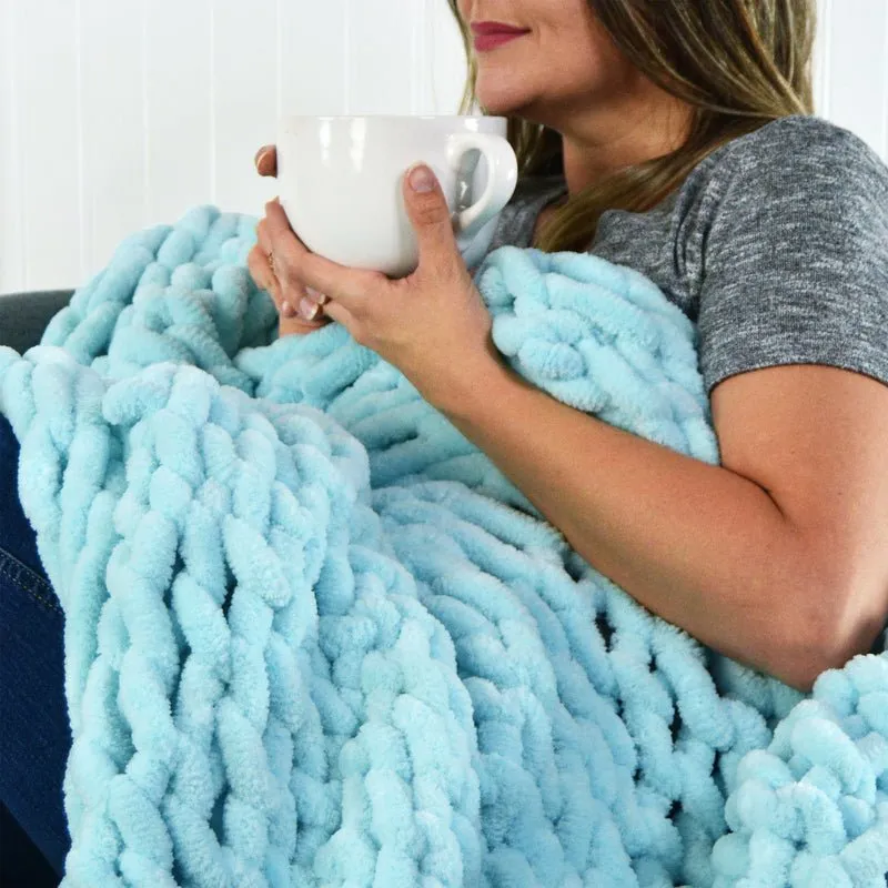 Chunky Chenille Knit Throw - Lemon