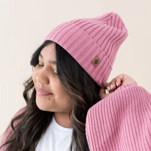 Chunky Knit Adult Ribbed Beanie in Apple Blossom