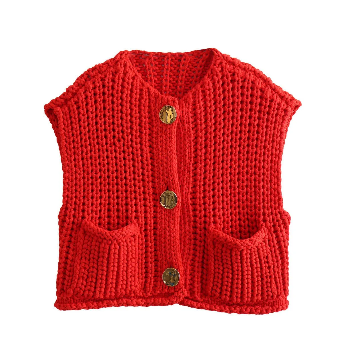 Chunky Knit Button Front Vest