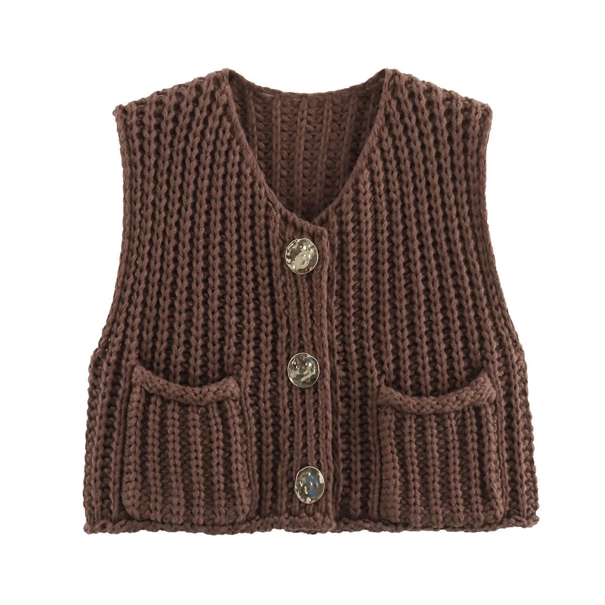 Chunky Knit Button Front Vest