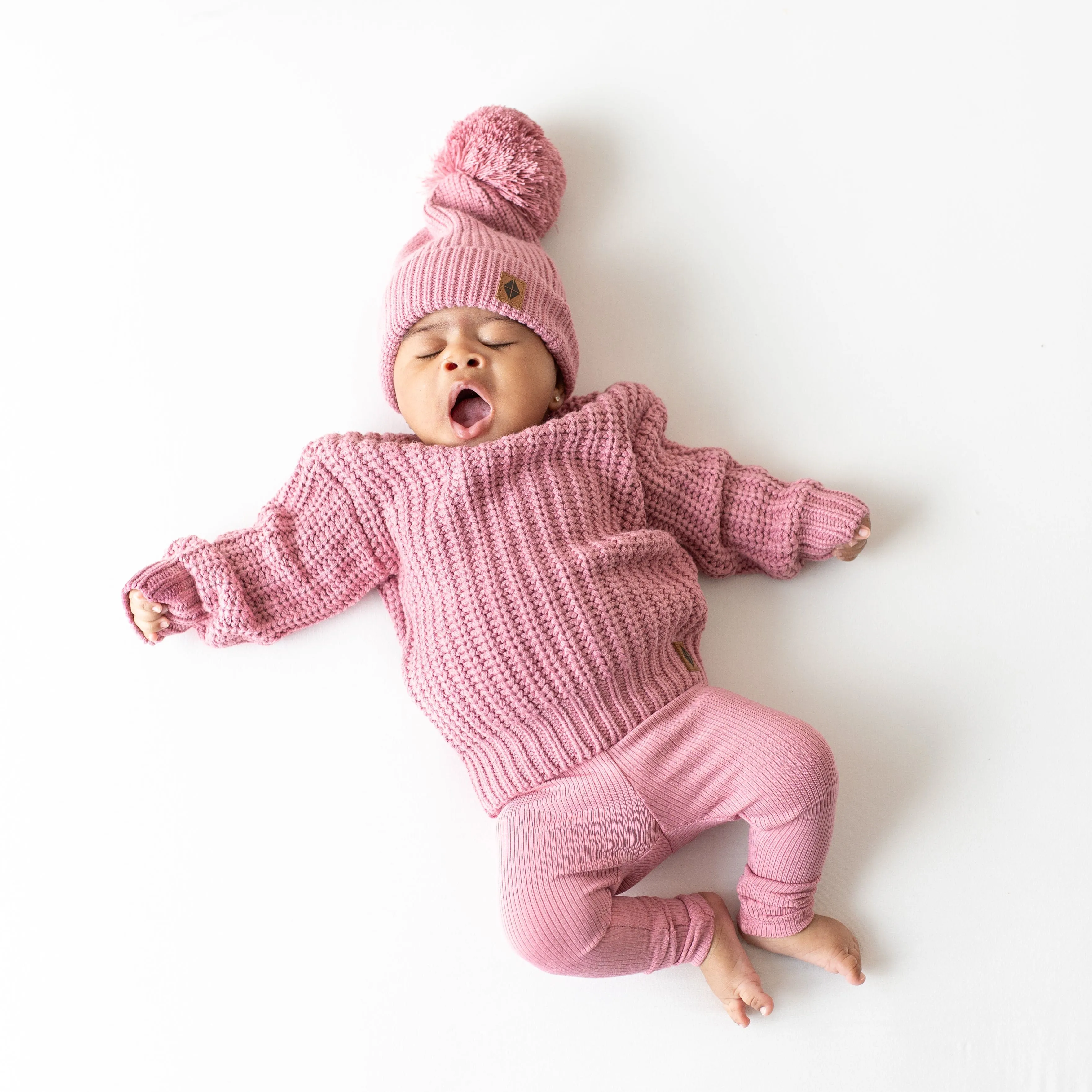 Chunky Knit Pom Beanie in Apple Blossom