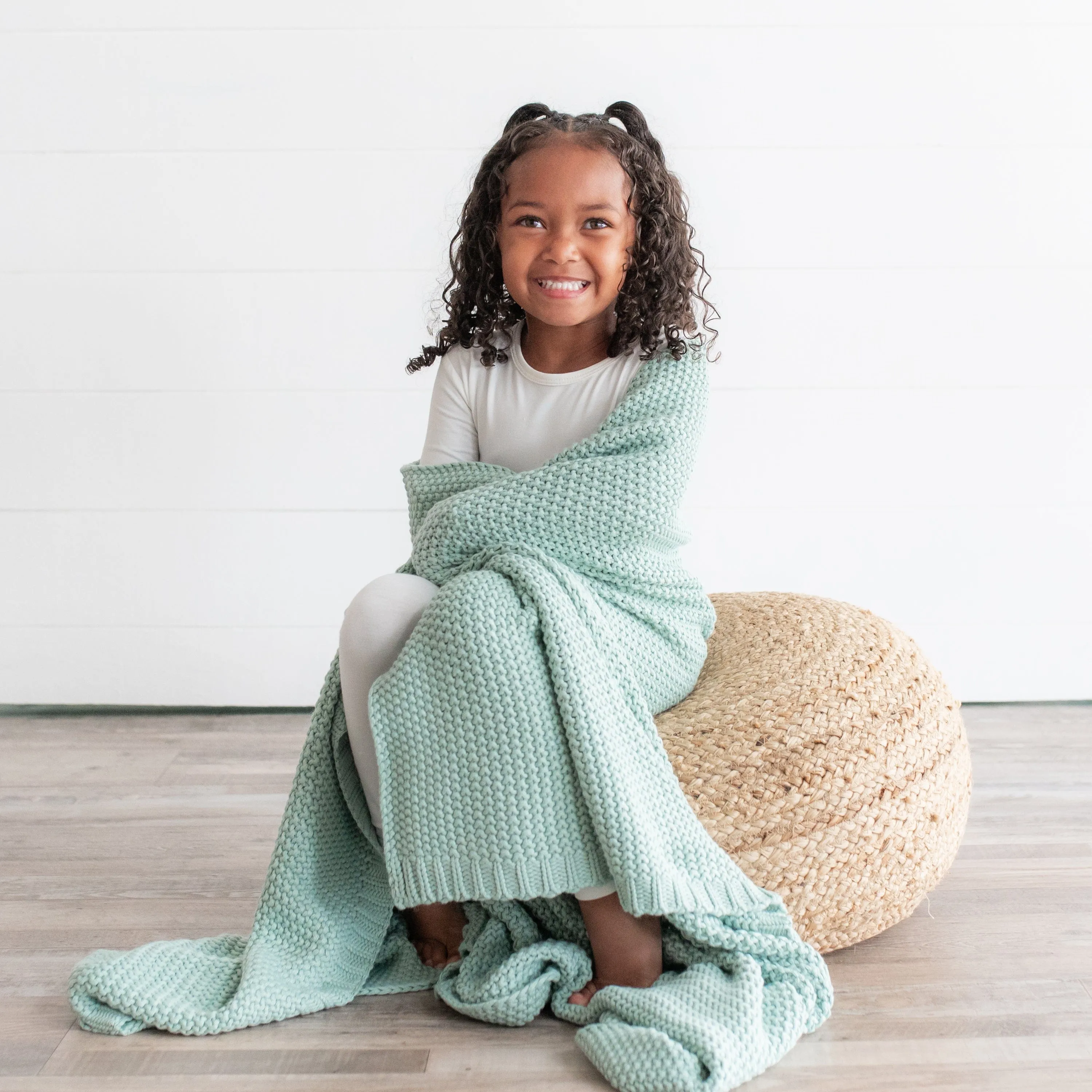 Chunky Knit Toddler Blanket in Sage