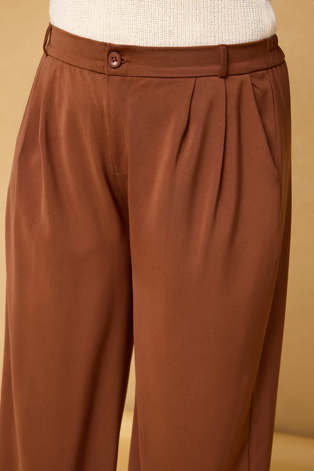 Curve Rust Brown Pleated Korean Pants