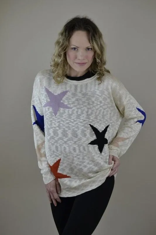 Davi & Dani Stars Knit Sweater Top - Beige