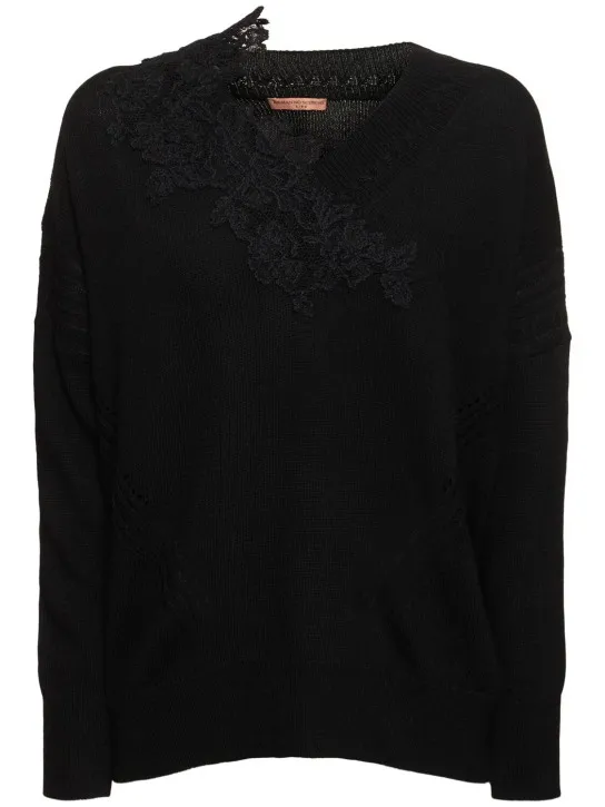 Ermanno Scervino   Embroidered knit v-neck sweater 