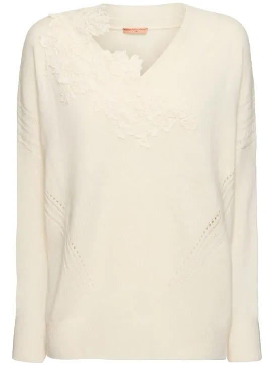 Ermanno Scervino   Embroidered knit v-neck sweater 