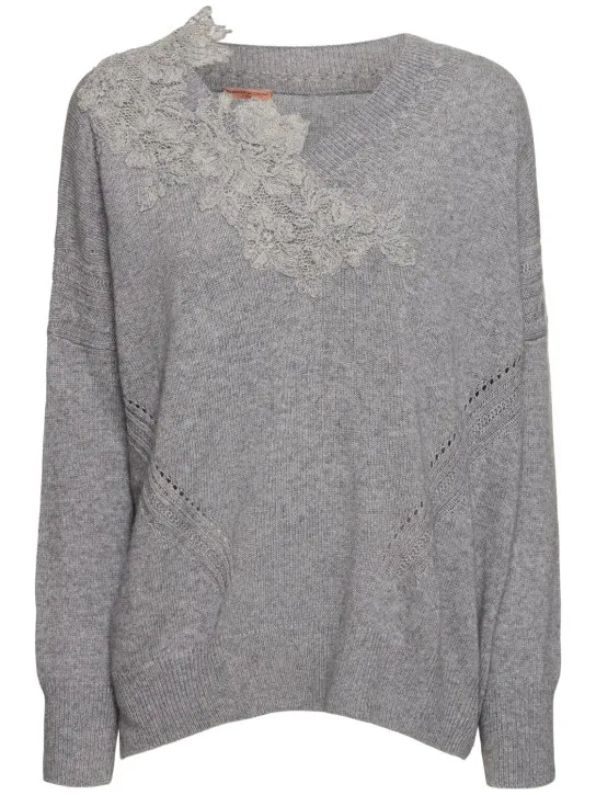 Ermanno Scervino   Embroidered knit v-neck sweater 