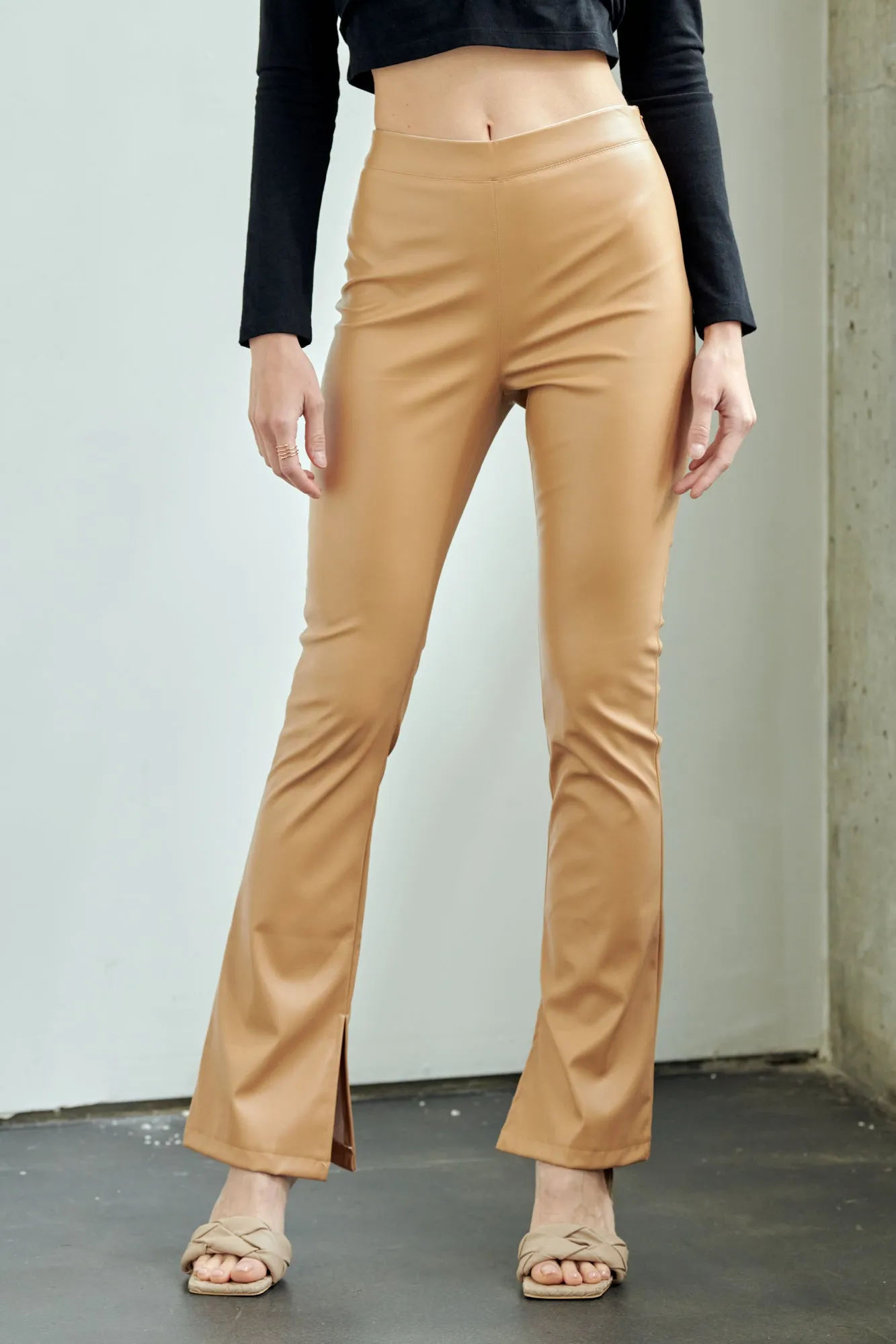 Faux Leather Pant with Side Slid Cut