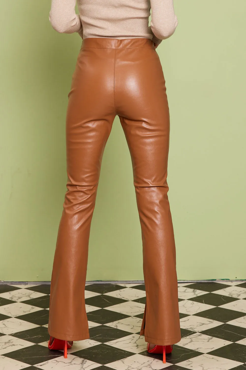 Faux Leather Pant with Side Slid Cut