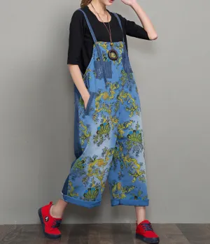 Floral Loose Denim Casual Spring Denim Overall Women Jumpsuits QYCQ34