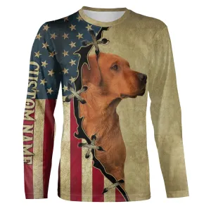 Fox Red Labrador Retriever American Flag Long Sleeve Shirt, Custom Dog Lover Shirt