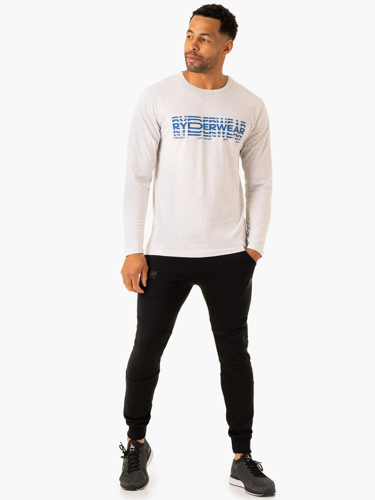 Graphic Long Sleeve T-Shirt - Grey Marl