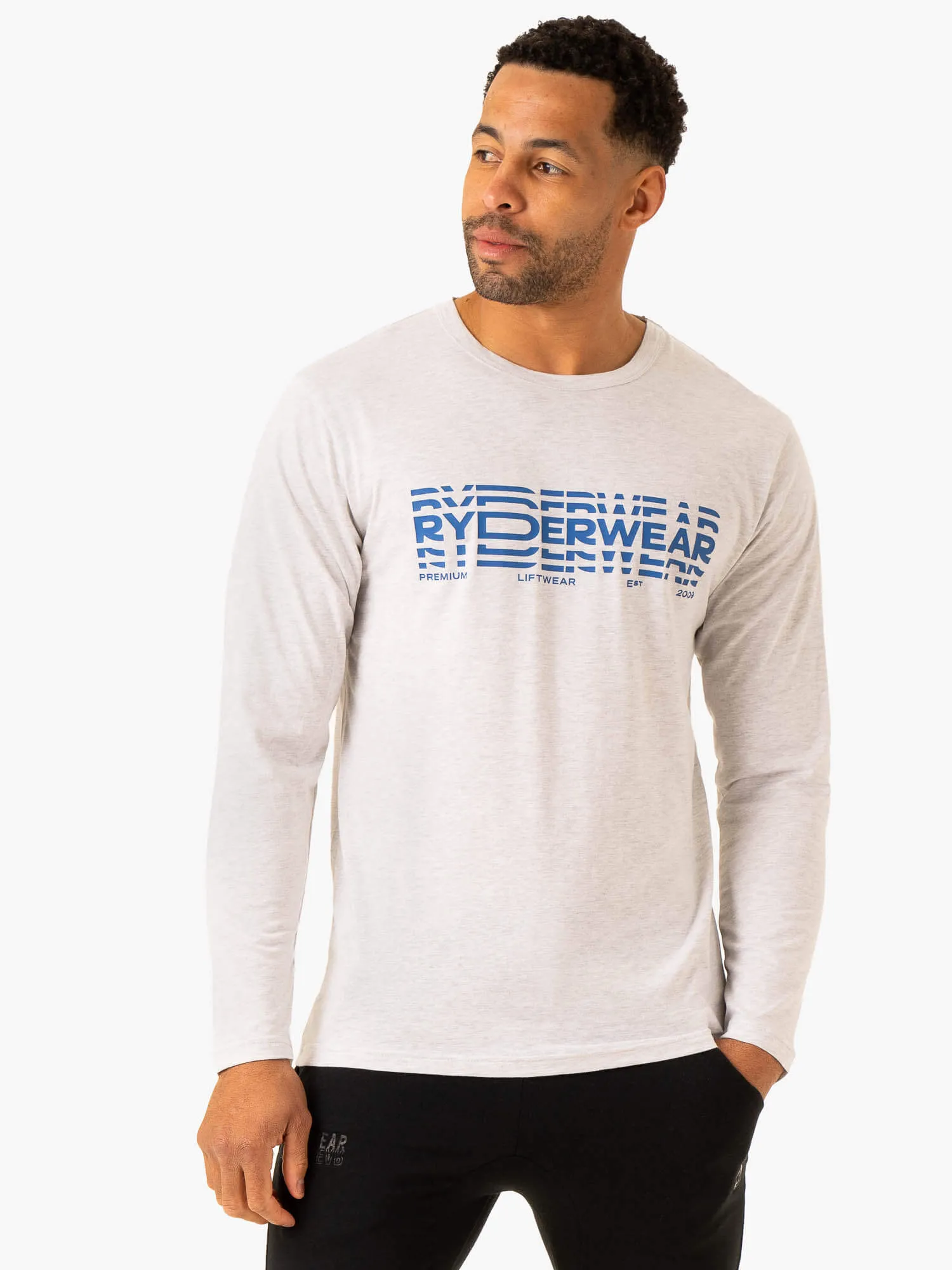 Graphic Long Sleeve T-Shirt - Grey Marl