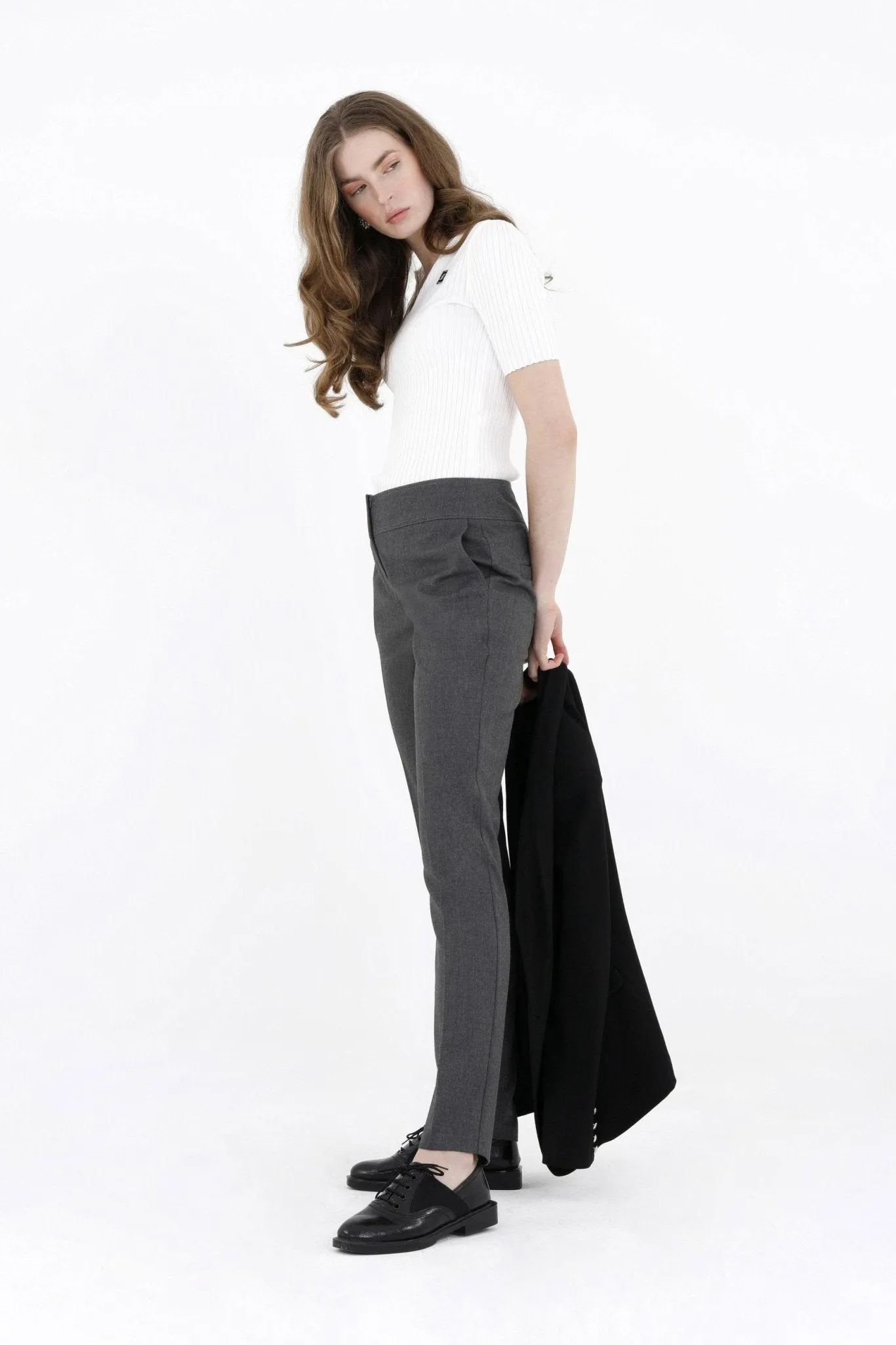 Grey Dress Pants Comfort High Waist Straight Leg Pants