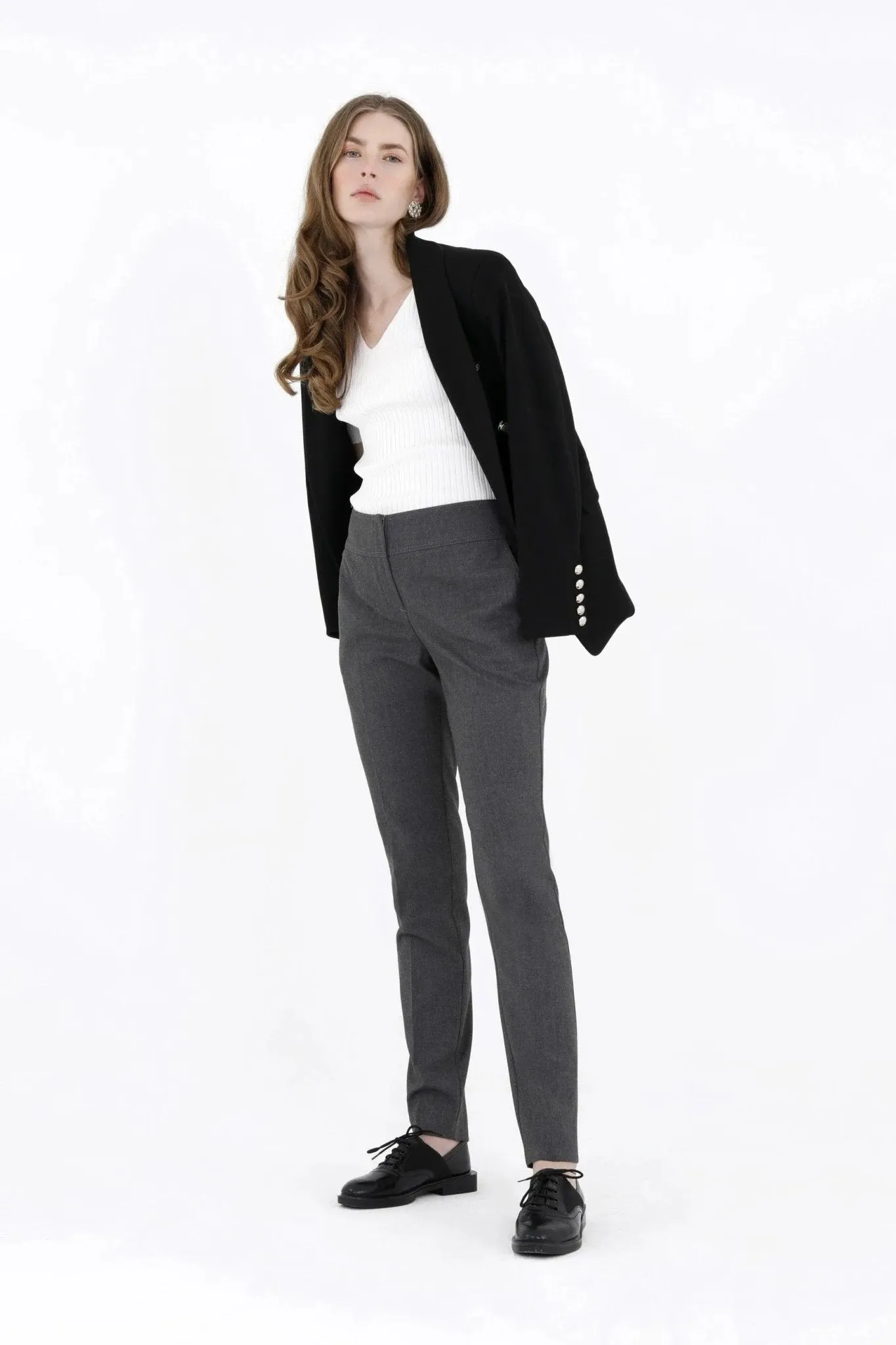 Grey Dress Pants Comfort High Waist Straight Leg Pants