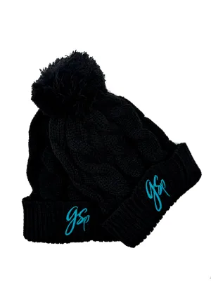 GSP Scripted Chunky Pom Pom Beanie - Black with Teal