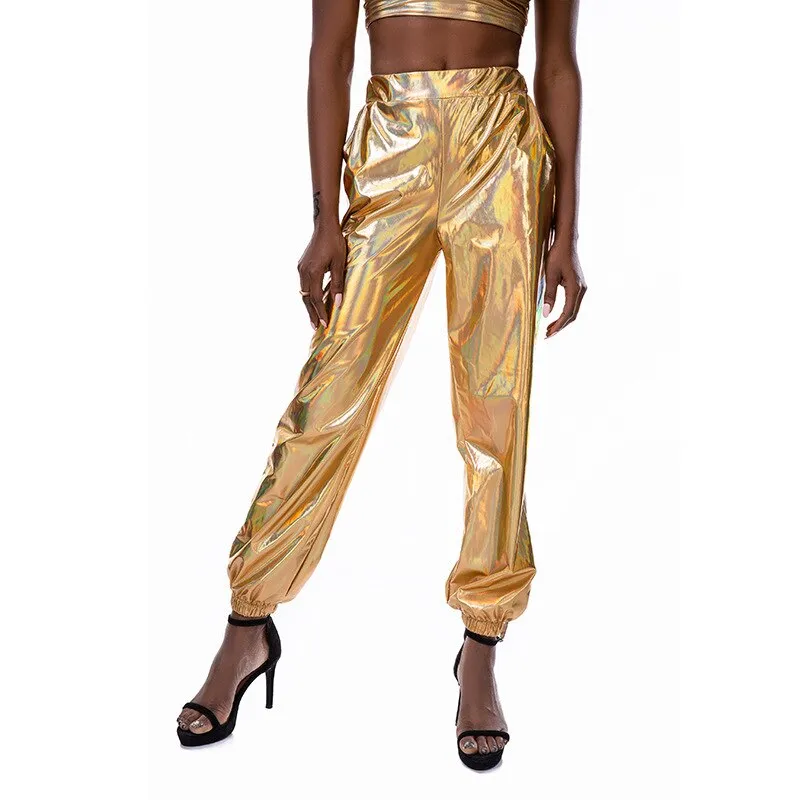 High Waist Metallic Trousers