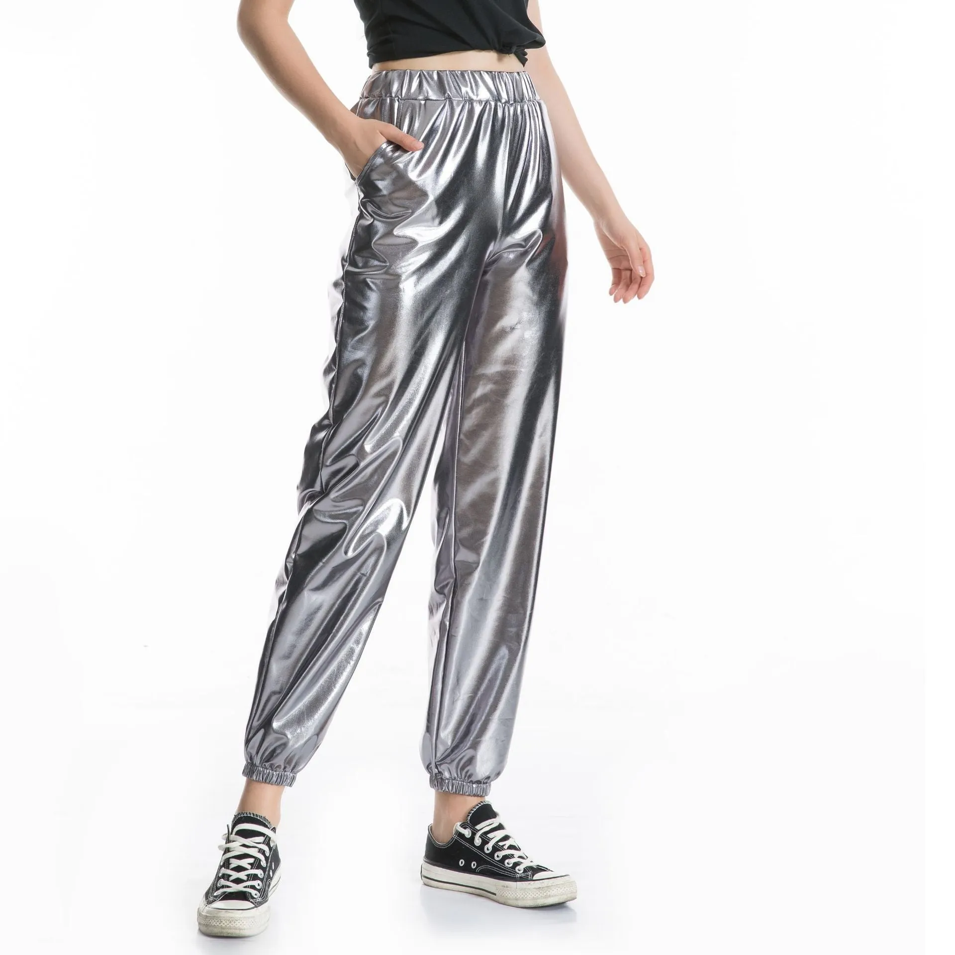 High Waist Metallic Trousers